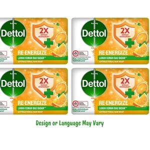 Dettol Re-Energize Antibacterial Bar Soap - Orange Scent (4 Pack)